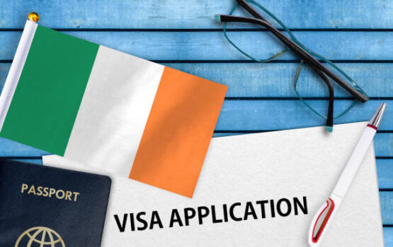 Visa application form and flag of Ireland